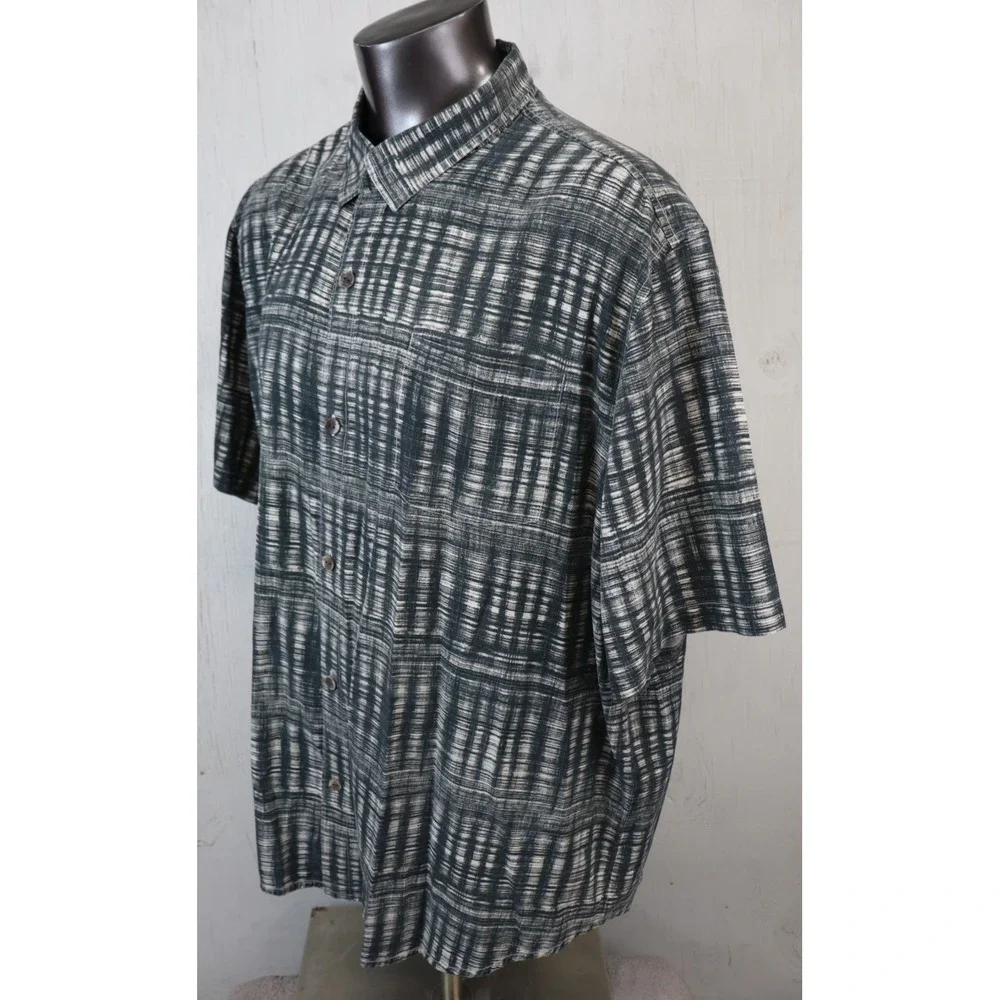 Mens Tommy Bahama Hawaiian Shirt Size 3XL Silk Green Geometric Button Front